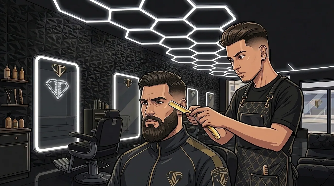 Client de Cernay et Thann taillant sa barbe au rasoir doré chez VIP COiFF Mulhouse