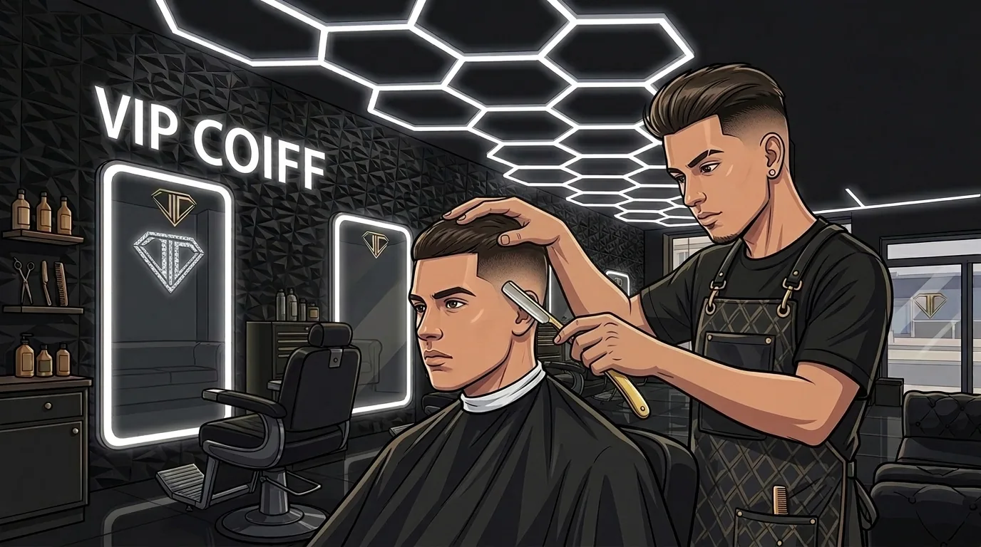 Finitions et contours rasoir dans le salon VIP COiFF Mulhouse